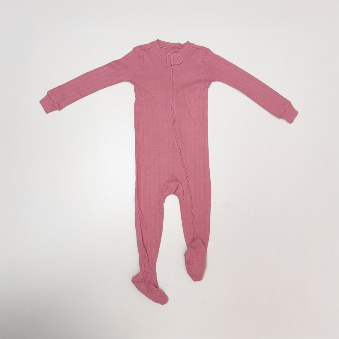 PINK RIBBED SLIM FITTED SLEEPSUIT