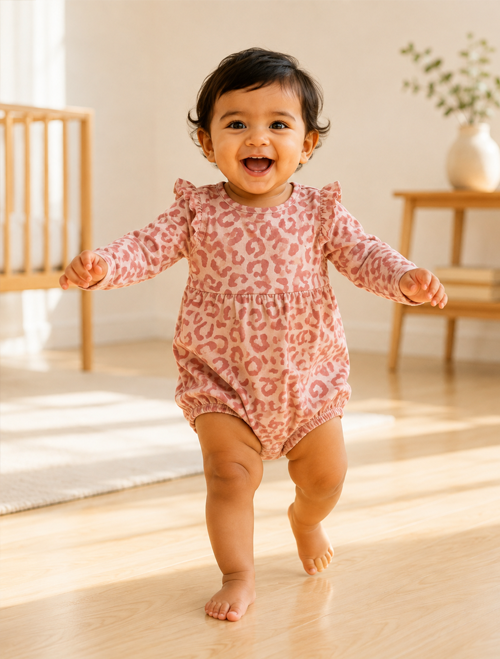 Dusty pink patterned ruffle onesie