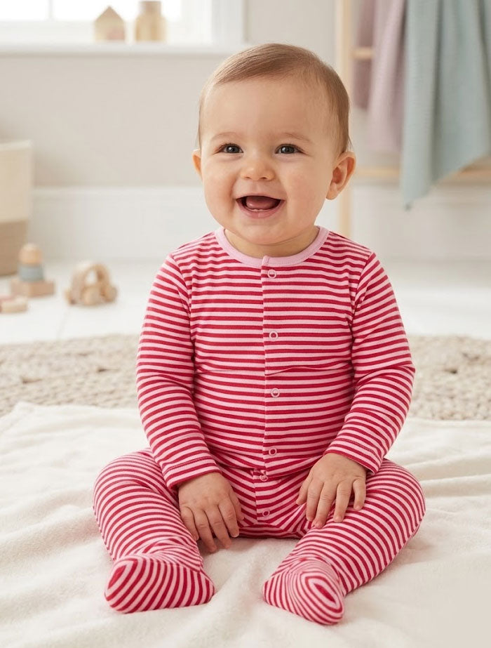 Red stripes button sleepsuit