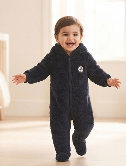 Fur Woven Full Sleeves Footed Hooded Winter sleepsuit