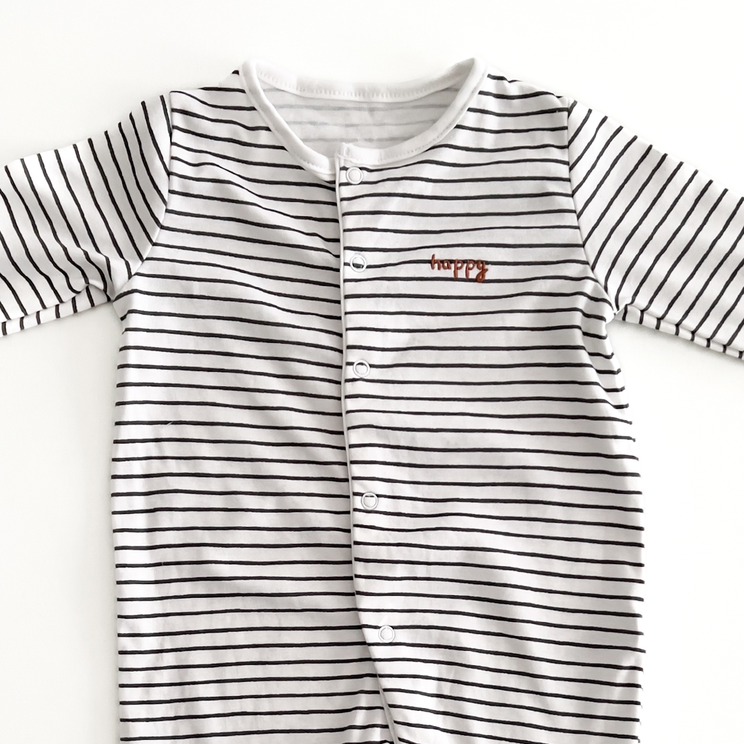 HAPPY BLACK STRIPED SLEEPSUIT