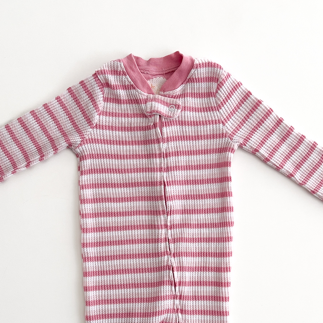 Pink striped ribbed material romper