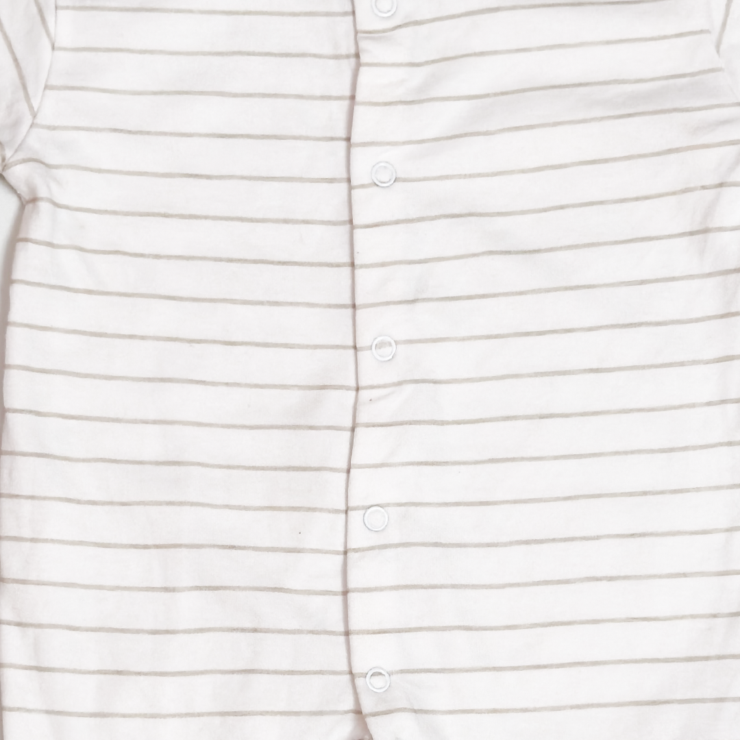 WHITE AND GREY STRIPED SLEEPSUIT