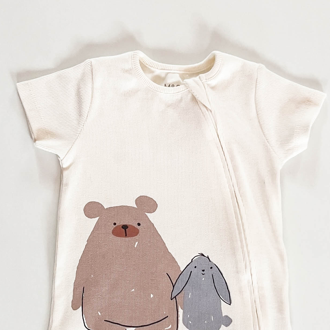 IVORY  PRINTED ZIP RIBBED JUMPSUIT