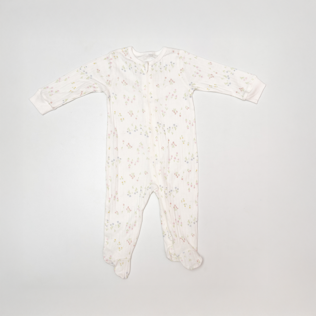 BEIGE FLORAL ZIPPER SLEEPSUIT