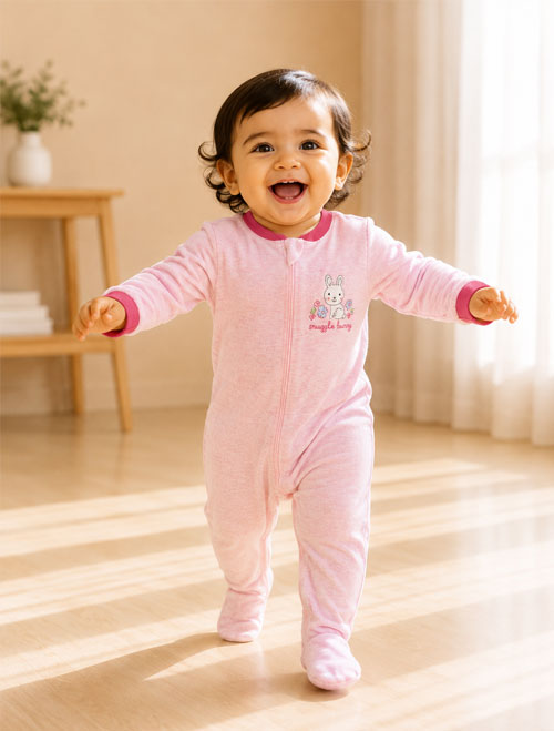 Pink bunny zipper sleepsuits