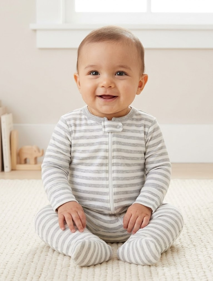 Grey and white 2 way zipper sleepsuit