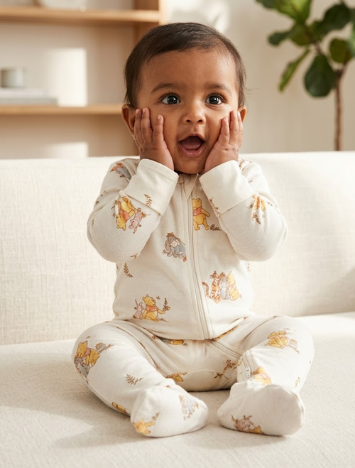 Pooh printed zipper sleepsuit
