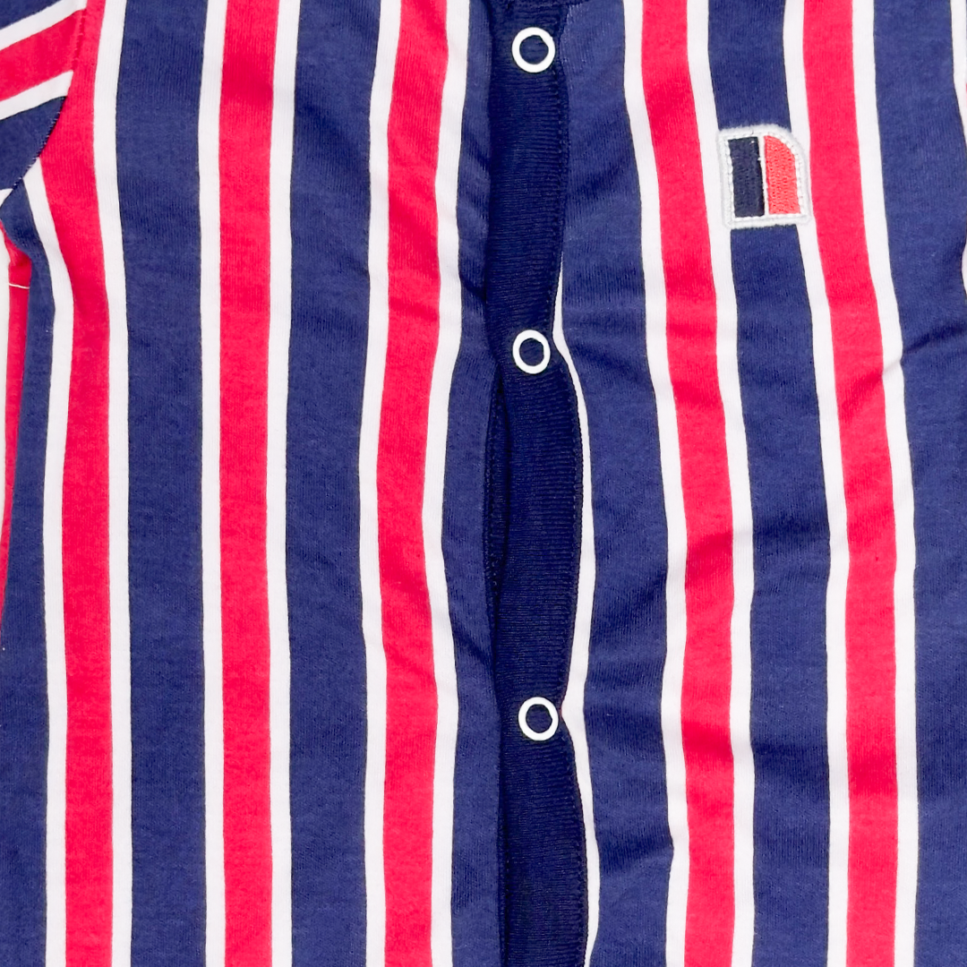 BLUE AND RED STRIPED ROMPER