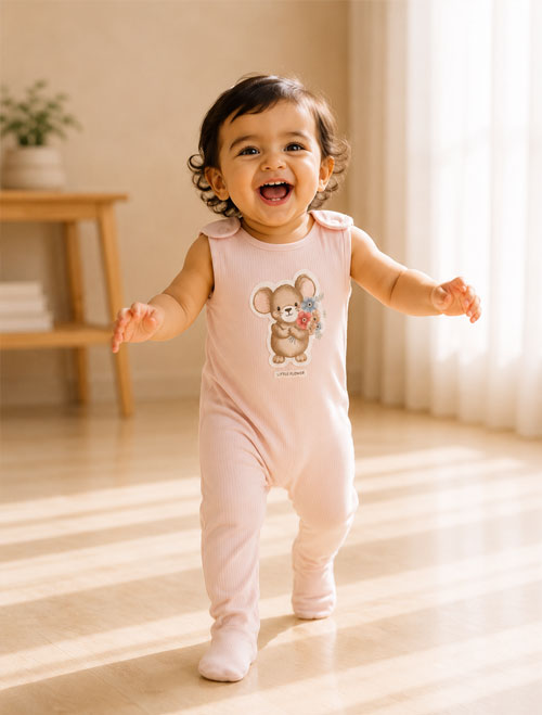 Pink ribbed mice sleepsuit