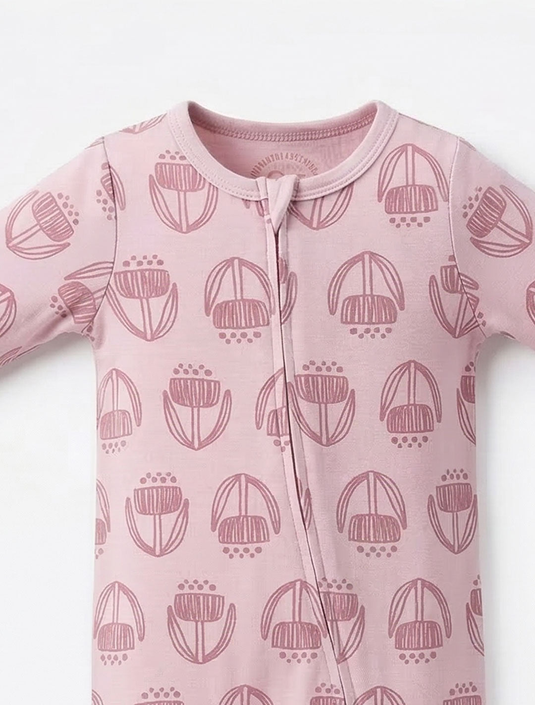 PINK PRINTED VISCOUS ZIPPER SLEEPSUIT