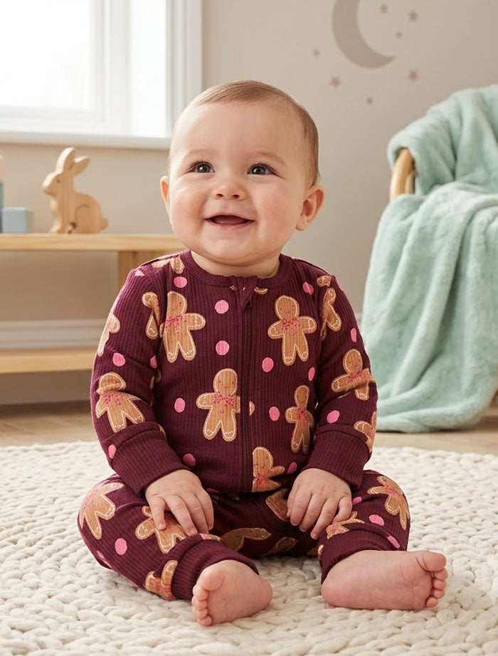 Little gingerbread ribbed romper
