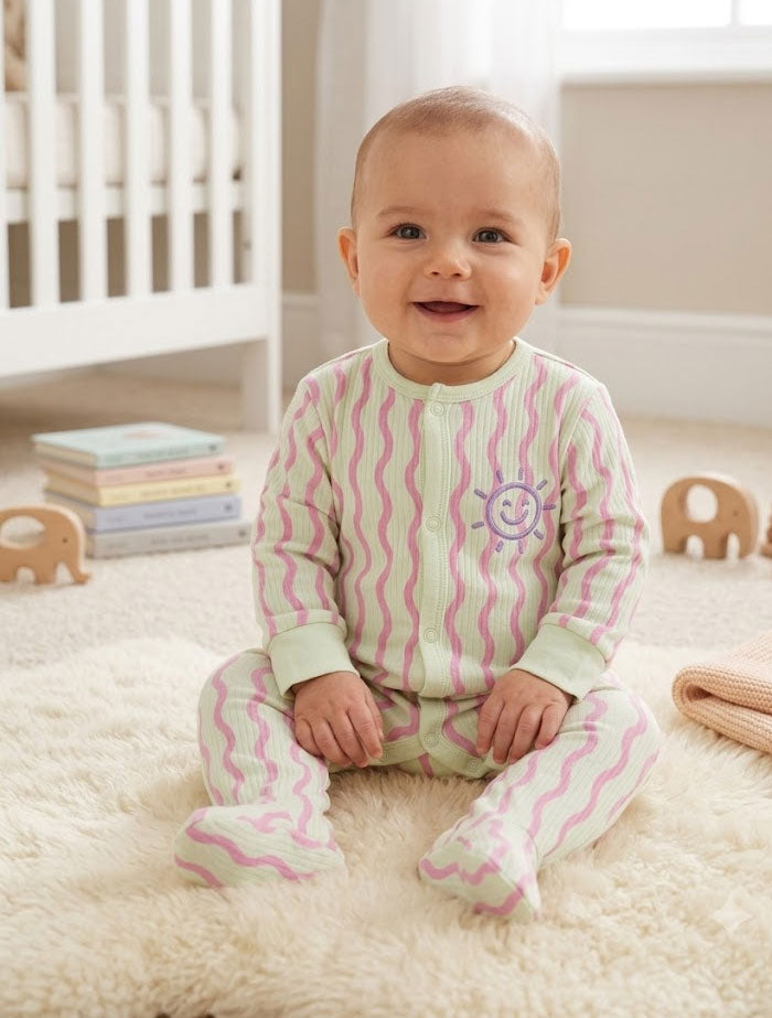 Pistachio ribbed button sleep suit