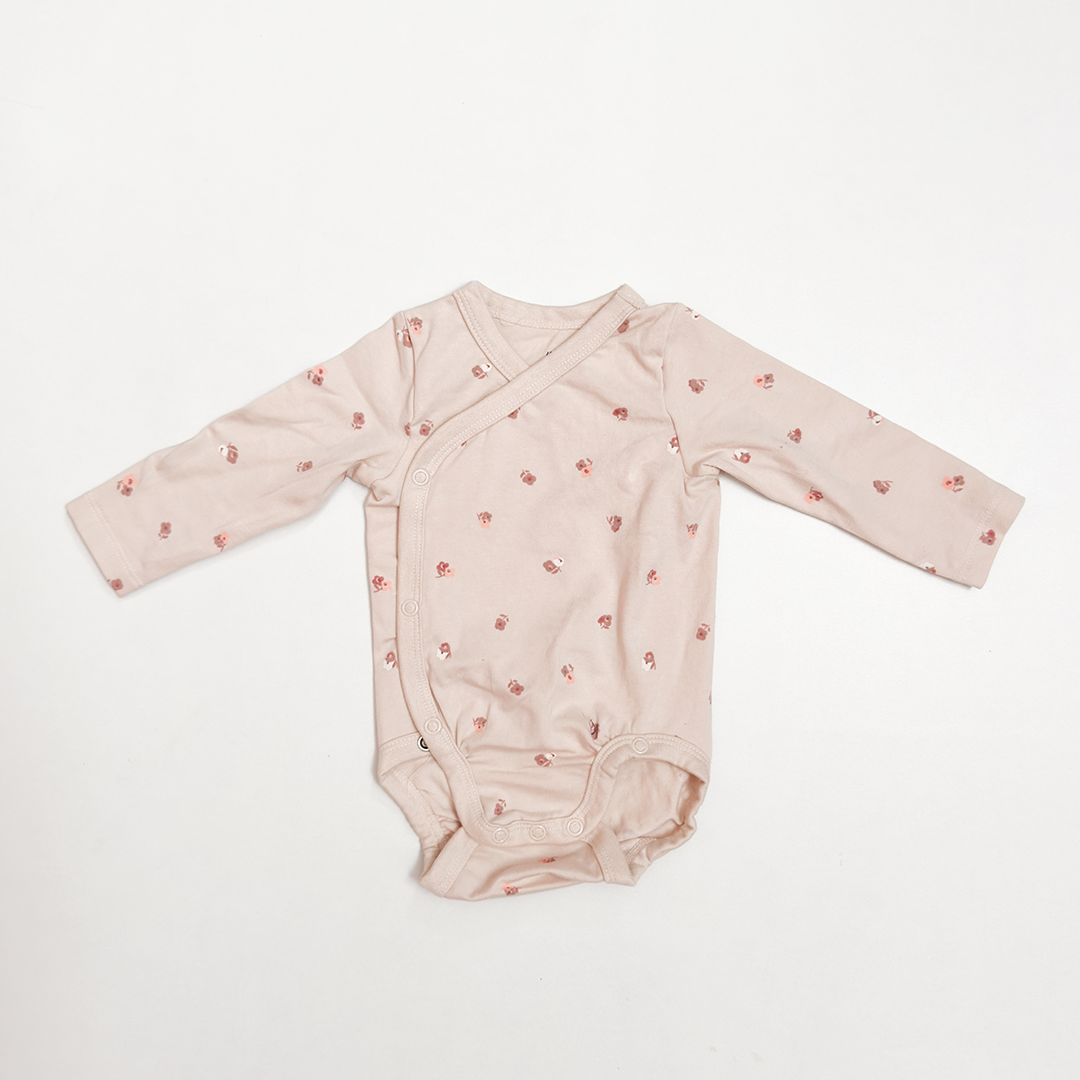 BEIGE FLORAL WRAPOVER ONESIE