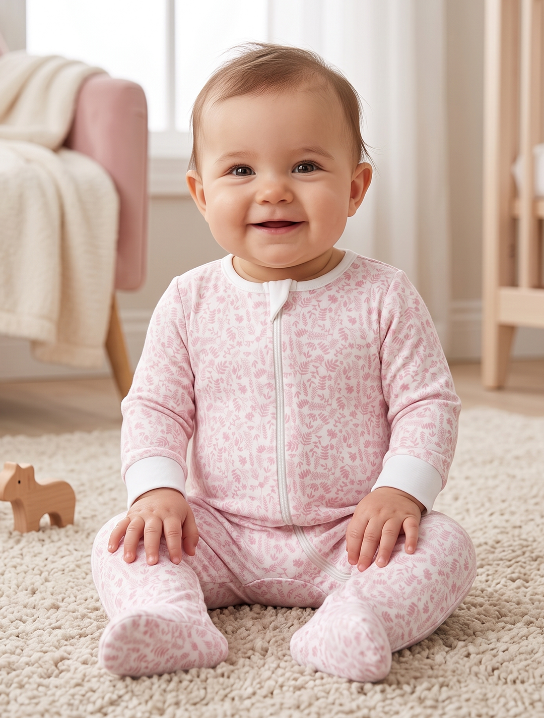 Pink floral zipper sleepsuit