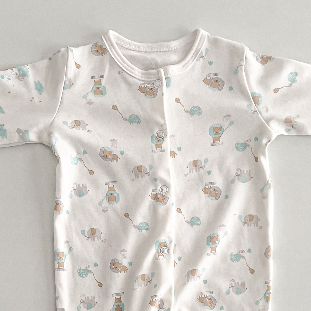 Blue animal patterned sleepsuit