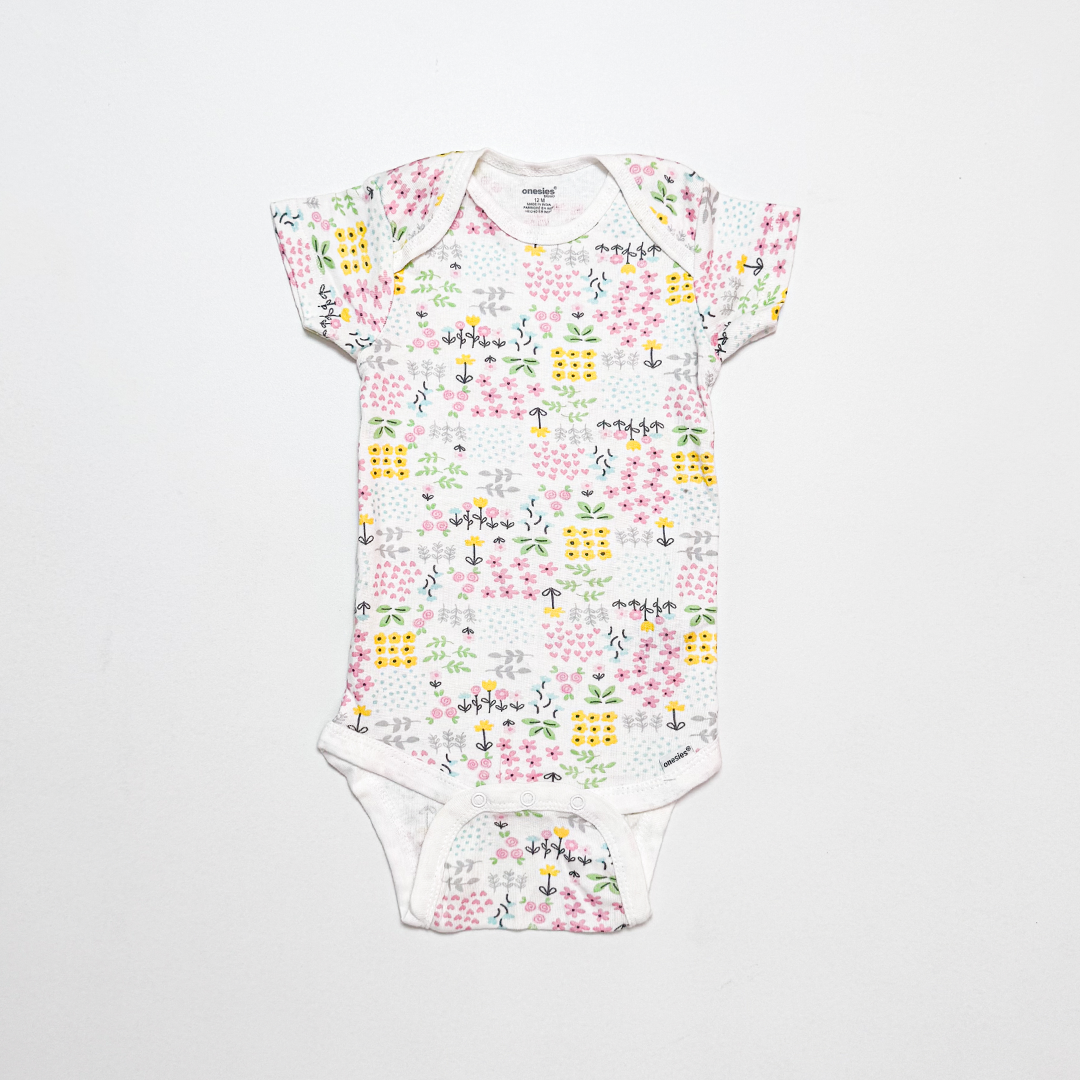 WHITE FLORAL PRINTED ONESIE