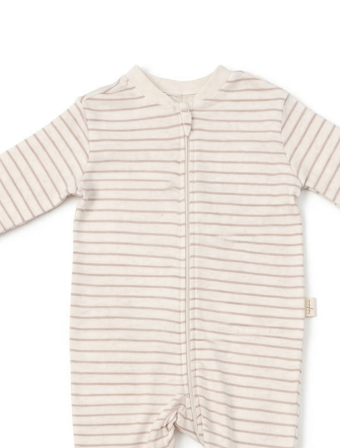 BEIGE STRIPED ZIPPER SLEEPSUIT