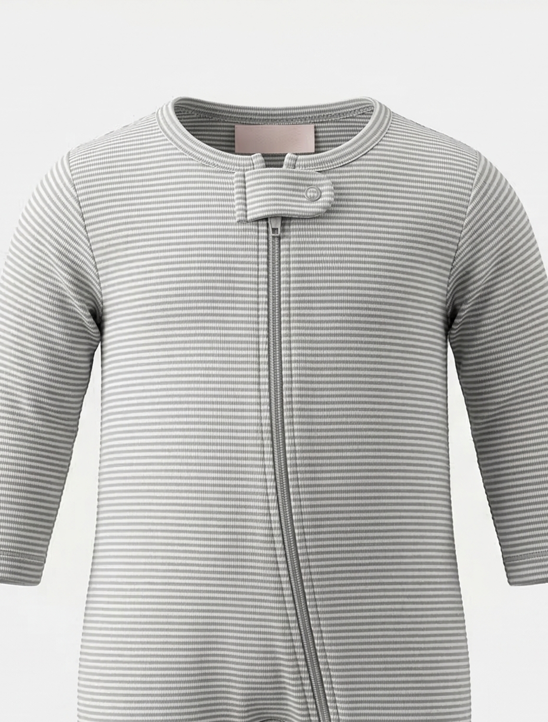 GREY STRIPED ZIPPER SLEEPSUIT
