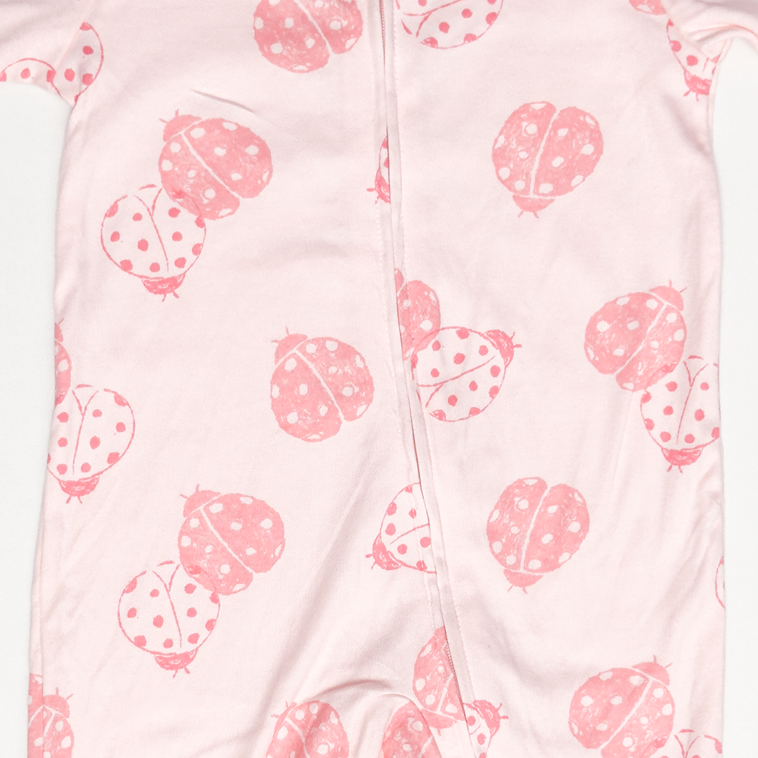 PINK LADYBUG ZIPPER SLEEPSUIT