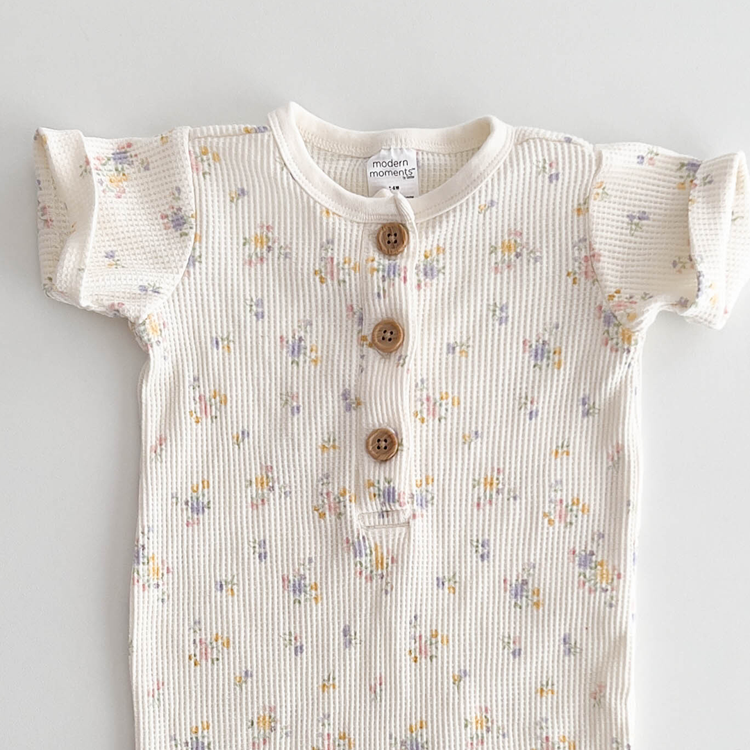 RIBBED KNIT FLORAL ROMPER