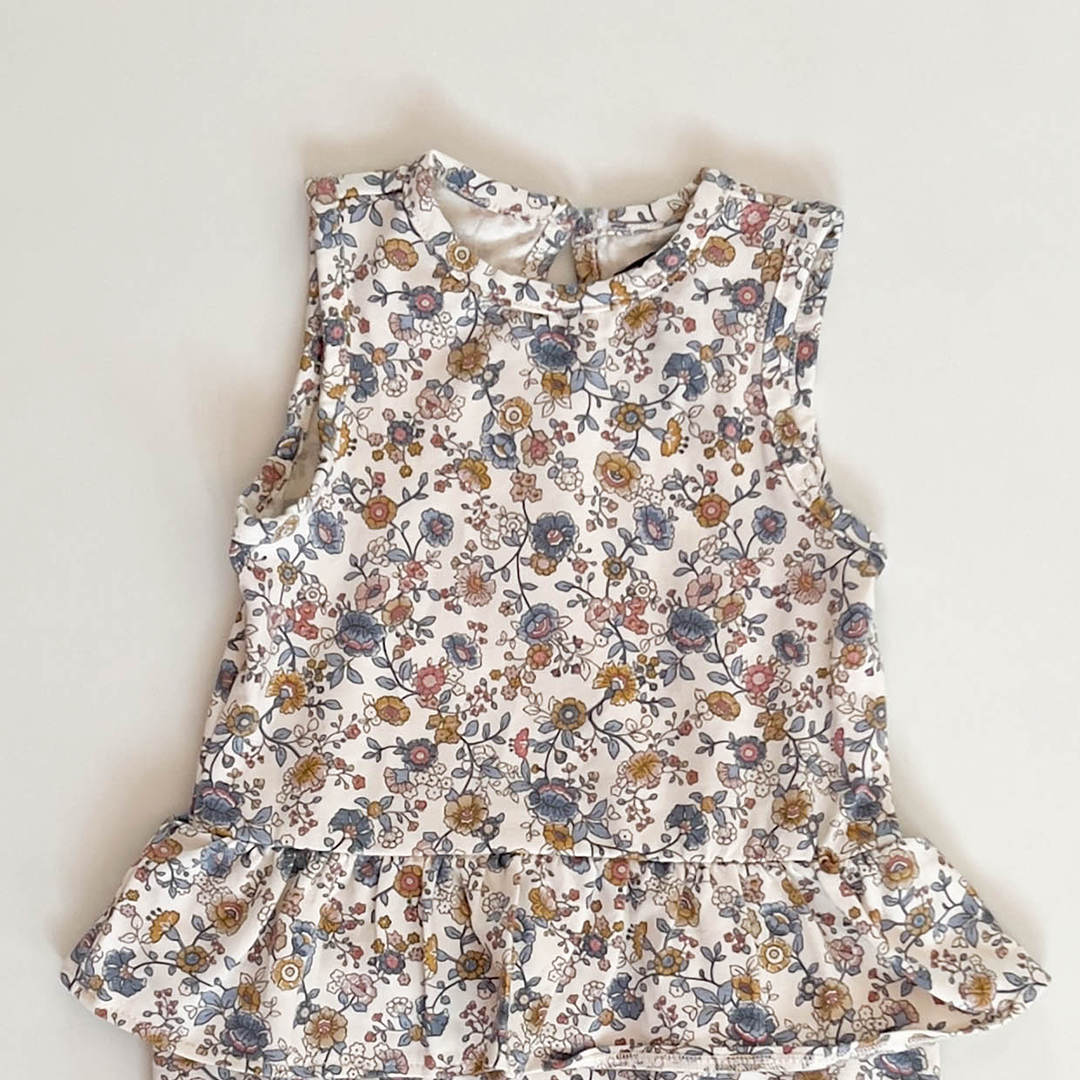 BLUE FLORAL PRINTED SUNSUIT