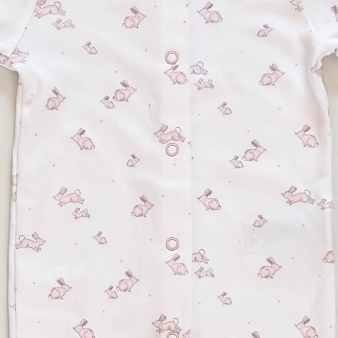 WHITE BUNNY PRINTED SLEEPSUIT