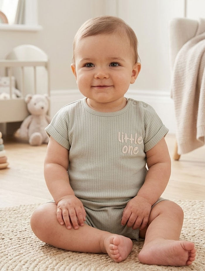 Sage green little one ribbed jumpsuit