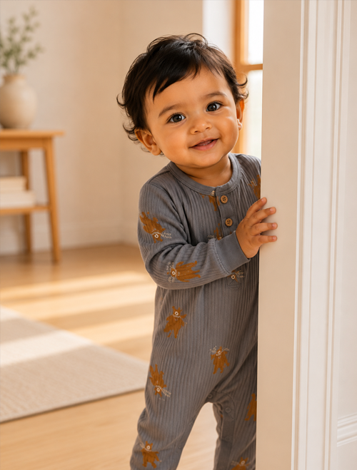 Grey bear ribbed romper
