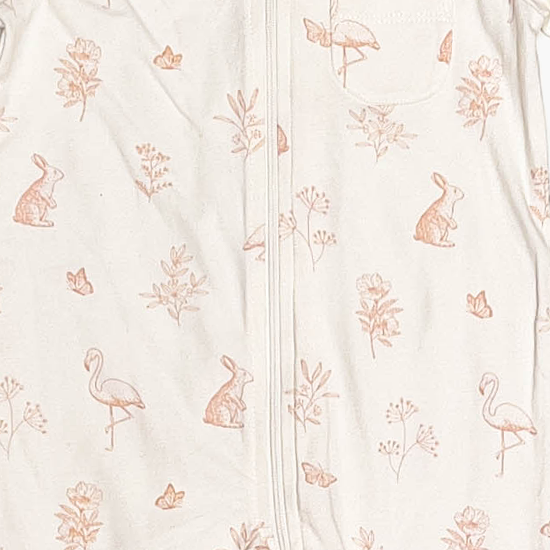 PEACH PATTERNED ZIPPER SLEEPSUIT