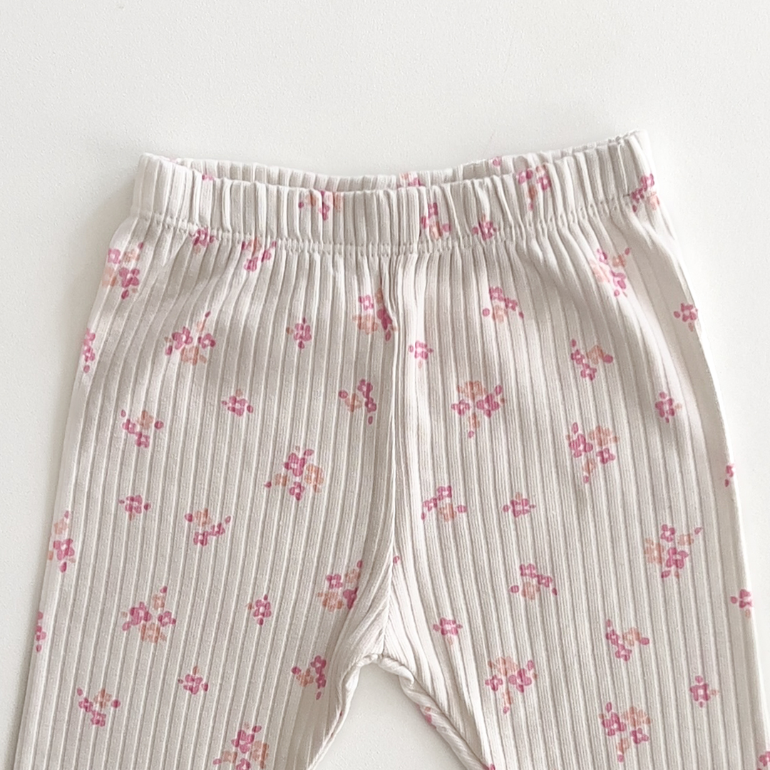 PINK FLORAL RIBBED COTTON PANTS