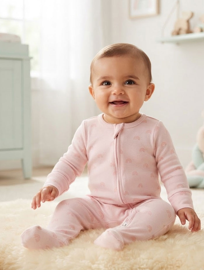 Pink ribbon zipper sleep suit