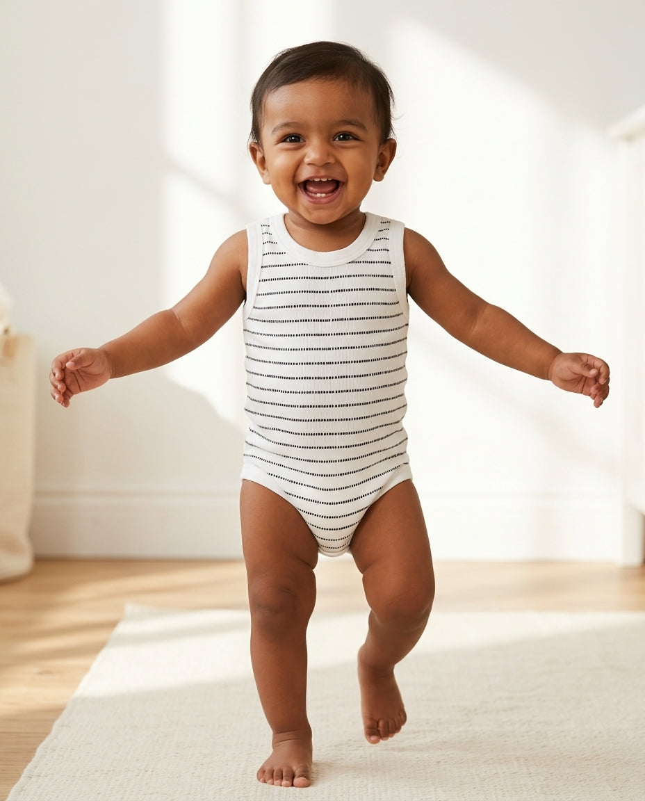 Black and white patterned onesie