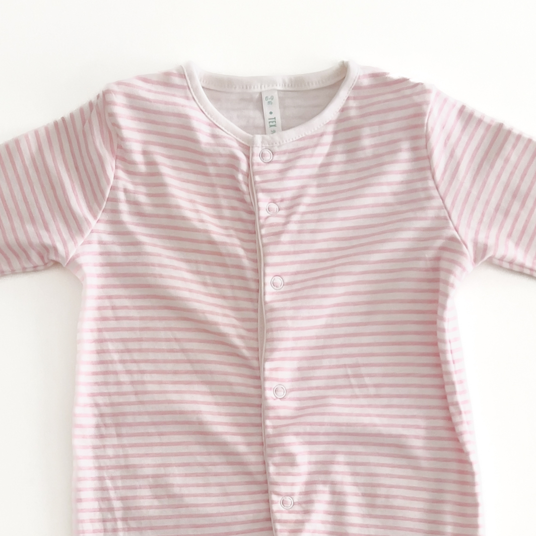 PINK AND WHITE STRIPED SLEEPSUIT
