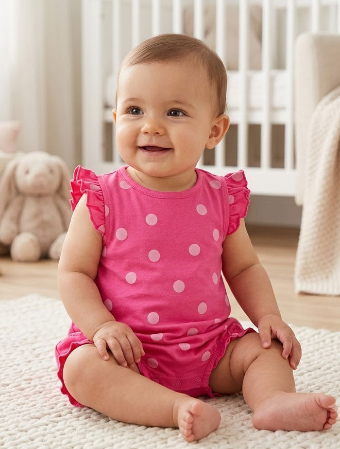 Pink polka dotted fancy onesie