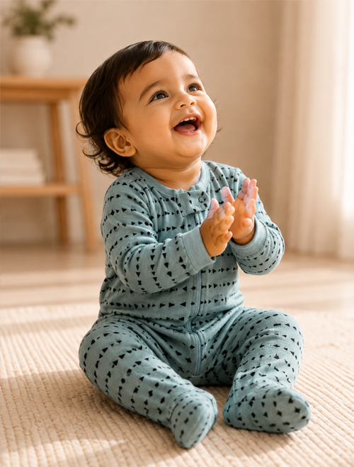 Blue patterned zipper sleepsuit