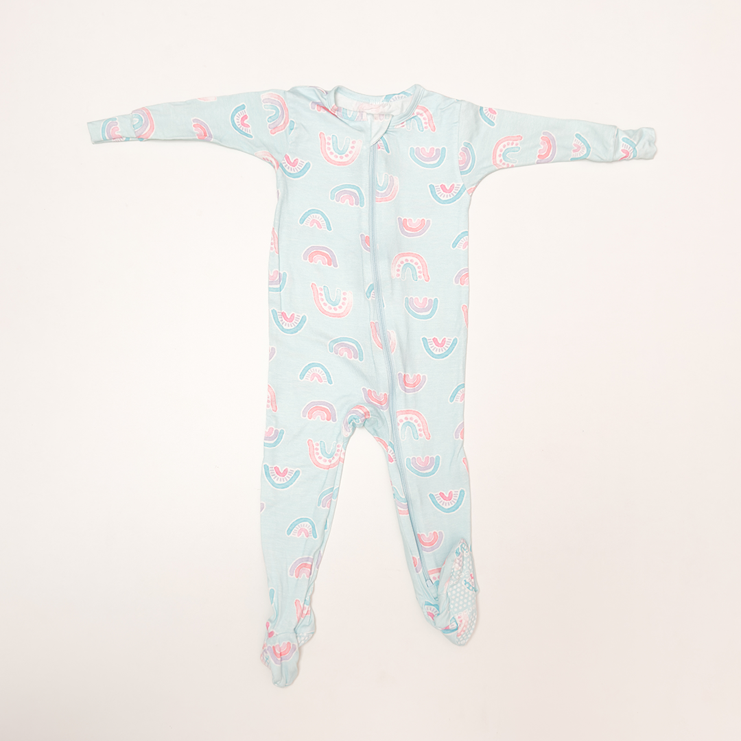 POWDER BLUE RAINBOW ZIPPER VISCOUS SLEEPSUIT