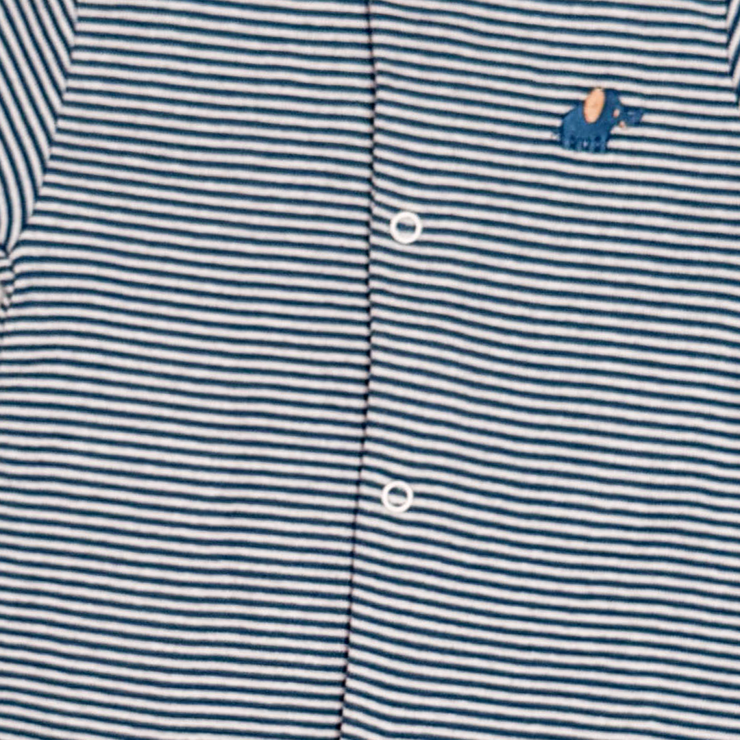 BLUE WHITE STRIPED BUTTON JUMPSUIT