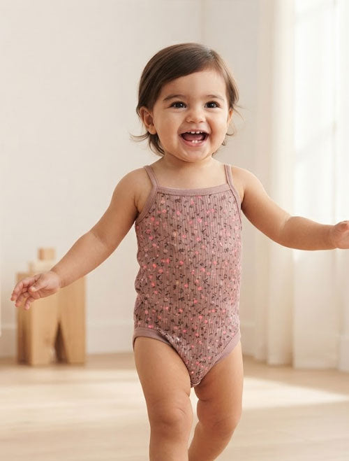Ribbed Cami Baby Onesie – Taupe Ditsy Floral