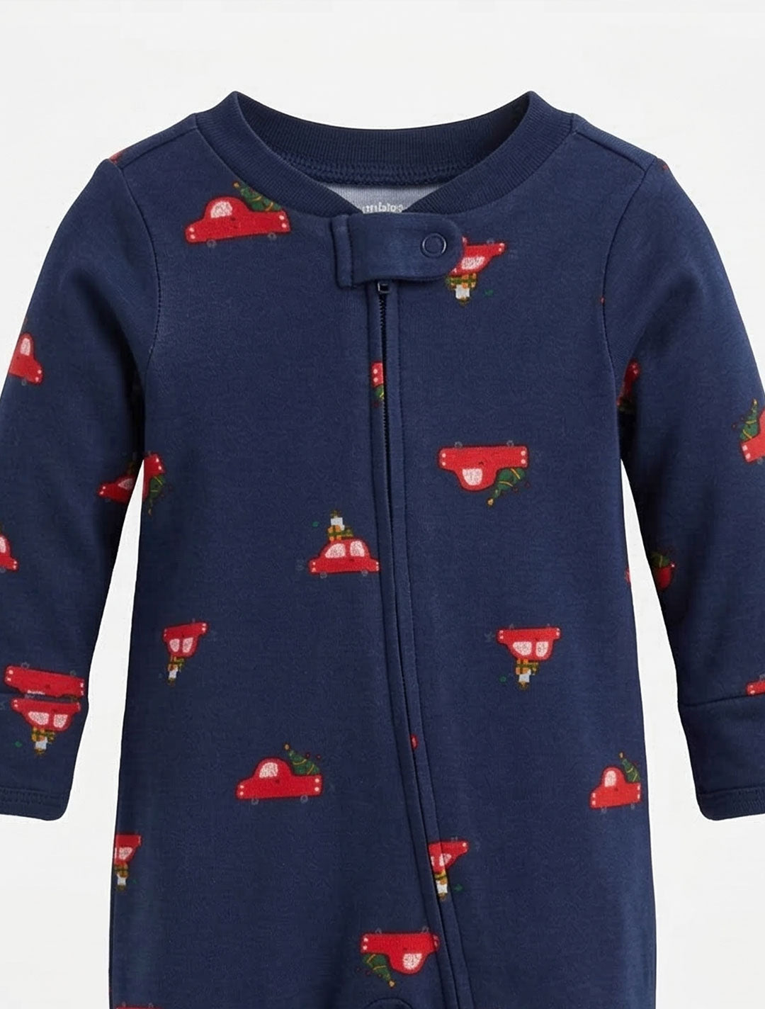 NAVY BLUE CAR PRINTED ZIPPER SLEEPSUIT