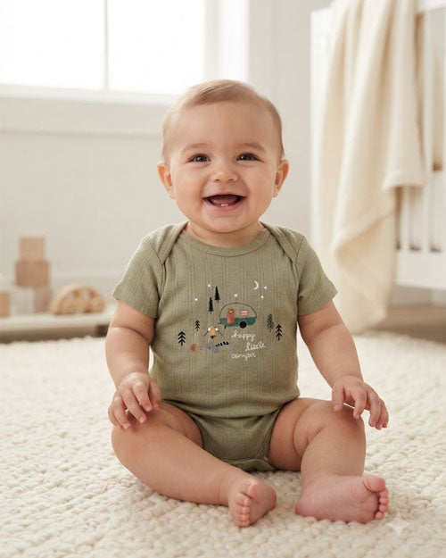 Sage green ribbed printed onesie