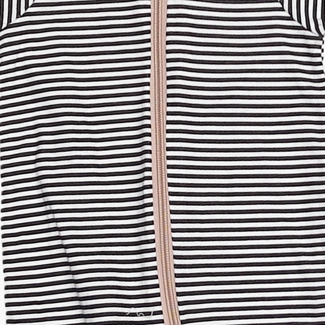 BLACK AND WHITE STRIPED SLEEPSUIT