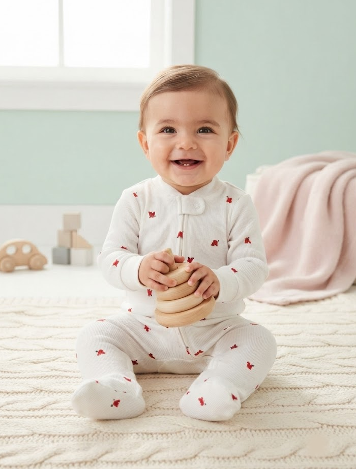 Red love ribbed zipper sleep suit
