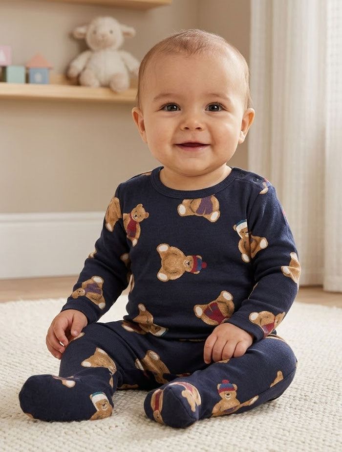 Black bear printed sleepsuits