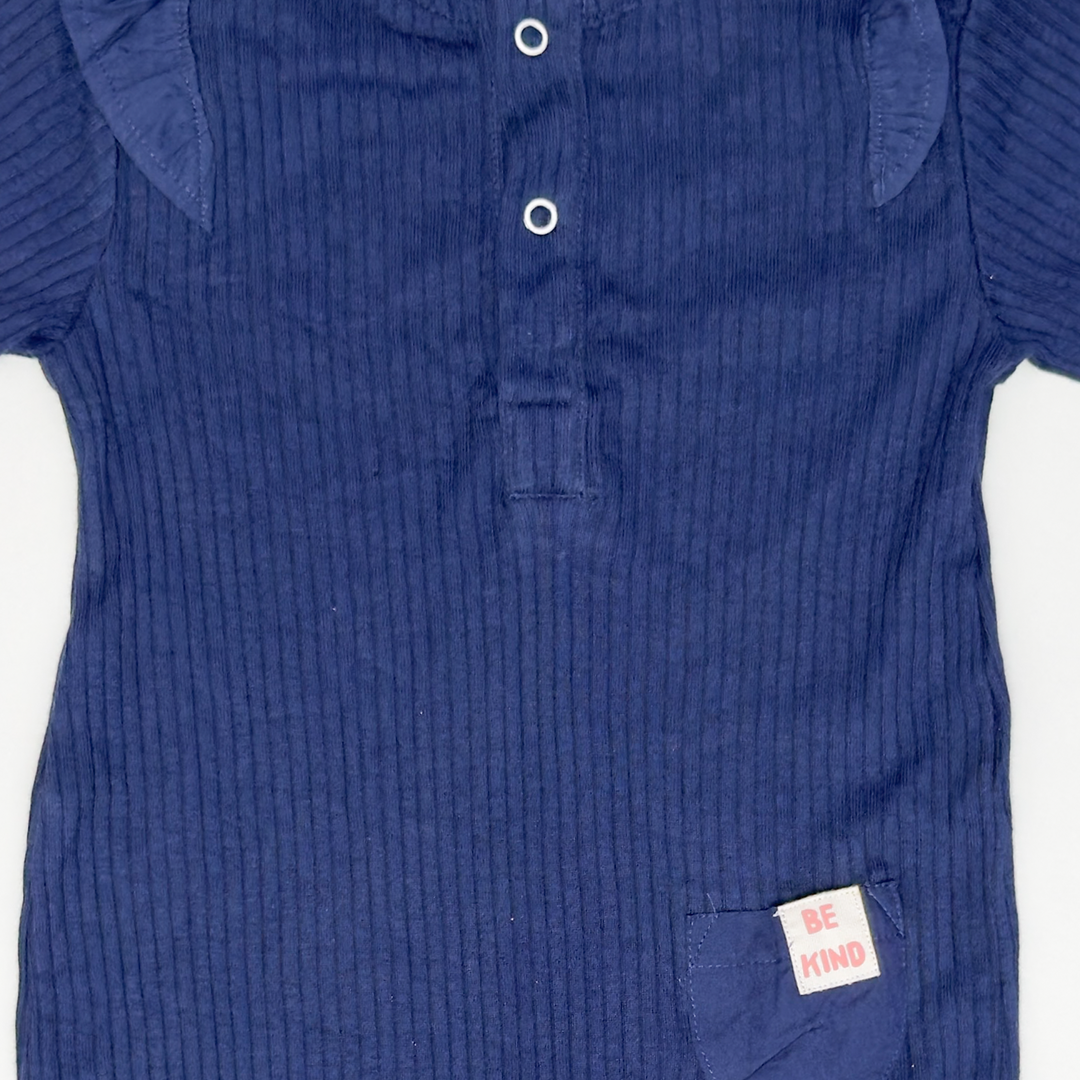 NAVY BLUE RIBBED RUFFLED ROMPER