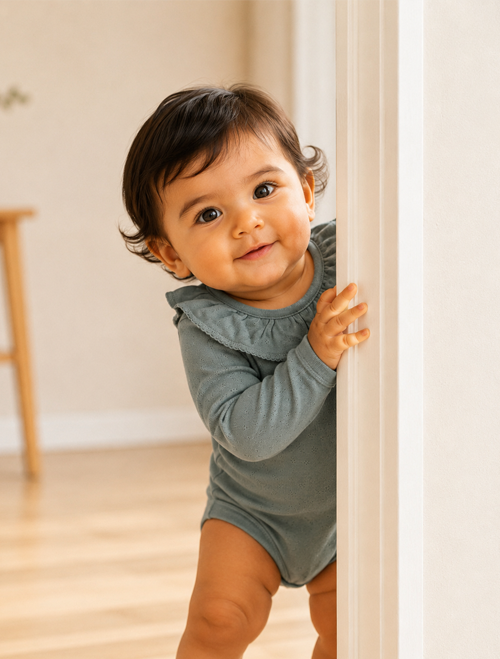Sage green pointelle ruffle onesie