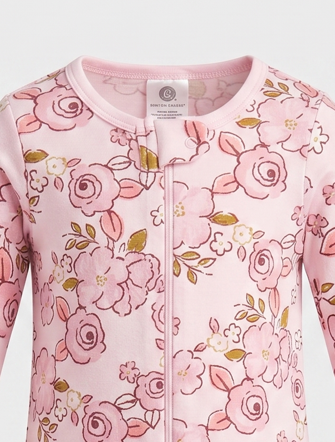 PINK FLORAL PRINTED ZIPPER SLEEPSUIT
