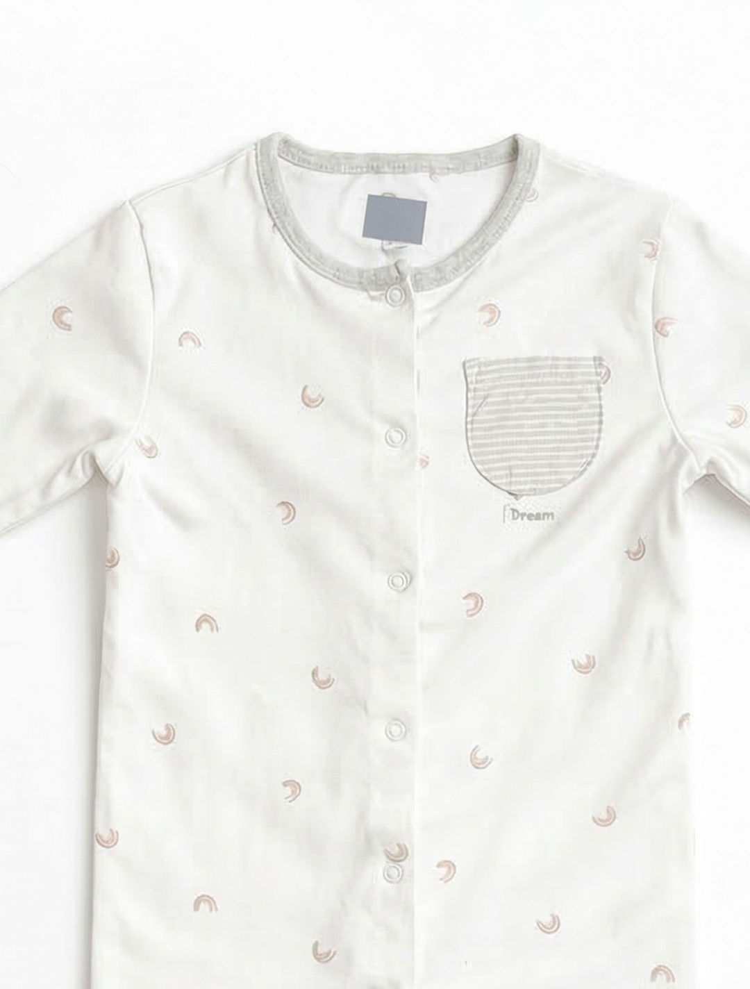 WHITE RAINBOW PRINTED BUTTON SLEEPSUIT