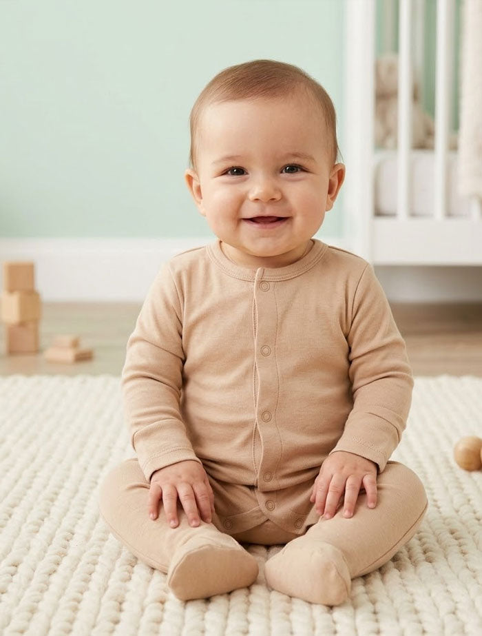 Tan brown button sleep suit