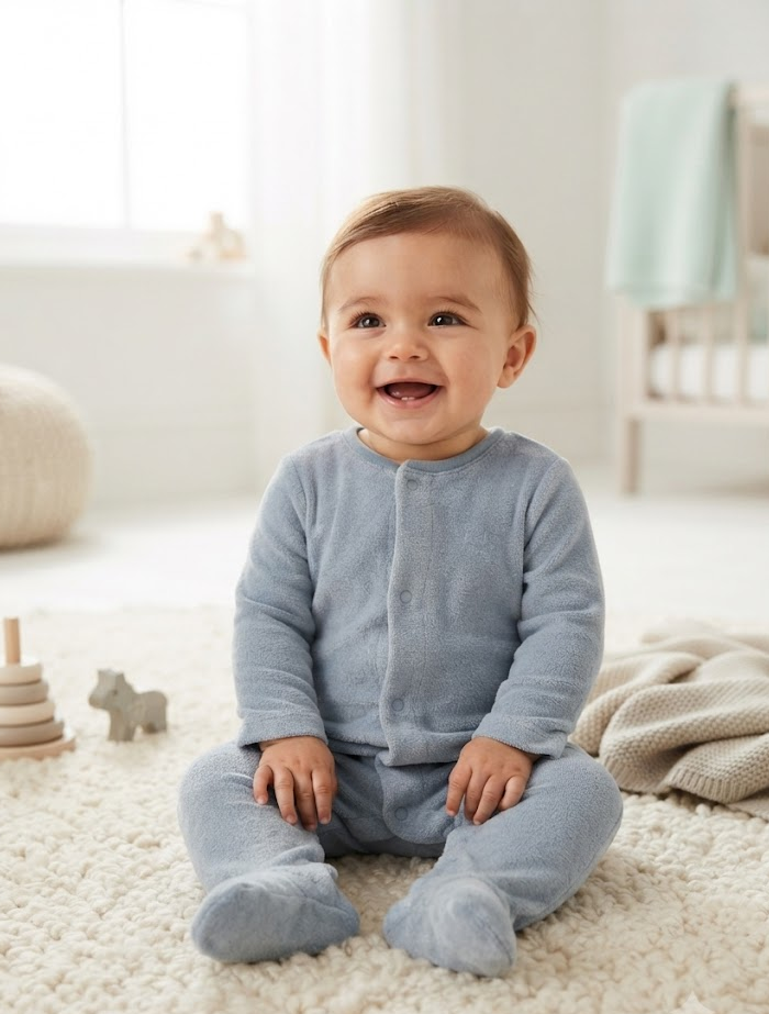 Cloud Soft Velour Sleepsuit – Dusty Blue